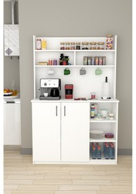 Resim %100 Mdflam Kahve Köşesi Çok Amaçlı Mutfak Dolabı Kahve02 Beyaz Beyaz 