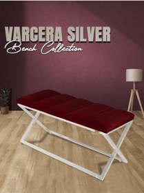 Resim Gazzini Furniture Varcera Silver Sliced Bench Çapraz Metal Ayaklı Dilimli Model Bordo Puf 