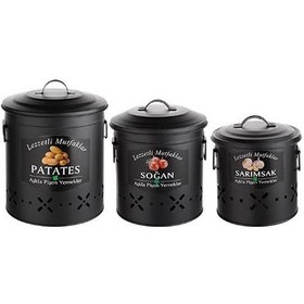Resim 3 Lü Patates Soğan Sarımsak Kovası Kutusu Siyah 
