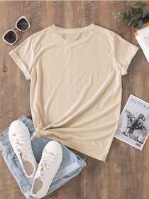 Resim Hamile Gebe T-shirt Bebek Fermuar Baskılı - Vizon Bisiklet Yaka Oversize Tişört 