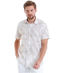 Resim Bej Comfort Fit Baskılı 100% Pamuk Slim Yaka Kısa Kollu Gömlek 24d190000006 0086 Bej 