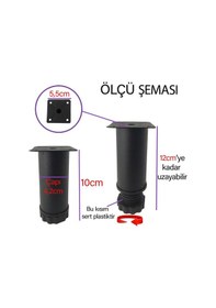 Resim 8 Adet Metal Ayarlanabilir 10 Cm Siyah Destek Ayağı Mobilya Kanepe Baza Koltuk Dolap Sehpa Tv Ünitesi Ayağı 