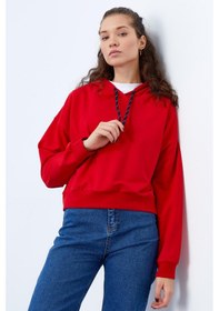 Resim Tommy Life Kırmızı Uzun Kol Rahat Form Kapüşonlu Kadın Sweatshirt - 97115 Kırmızı 