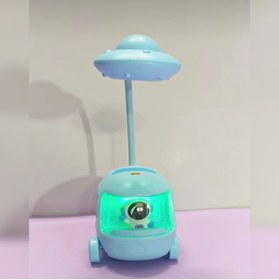 Resim abnturk Mavi Renk Astronot Uzay Araçlı Kalemlikli 4 Modlu Led Işıklı Şarjlı Çocuk Masa Lambası 