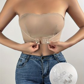 Resim Seamless Strapless Tube Bra, Ön Kapak Tasarımı ile - Kablosuz, Push-Up, Yetişkin Kadınlar için Orta Kapsama, Şeffaf Omuz Askıları Dahil, Düz Renk Temel Stil 