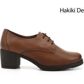 Resim Gönderi(r) Kadın Taba Antik Bağcıklı Orta Kalın Topuklu Hakiki Deri Oxford Ayakkabı 