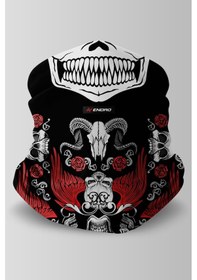Resim Skulls N' Roses Motorcu Buff Maske Outdoor Boyunluk Unisex Bandana Kırmızı 