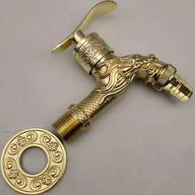 Resim 1 adet Vintage Altın Paslanmaz Çelik Musluk - Duvara Monte Tek Su Hortumu Bağlantısı ile Güneş Koruması ve Anti-Ball Valf, Dayanıklı Açık Bahçe Çim ve Veranda Su Temini için Bahçe, Çim Bakımı, Şık Metalik Kaplama, Modern Tasarım, Yüksek Kaliteli Kaplama 