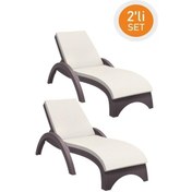 Resim Omnipazar Trk-860 Siesta Fiji Bej Minderli Rattan Desenli Ayarlanabilir Lüks Şezlong Kahverengi 2'li Set Kahverengi 