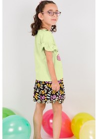 Resim Hçm Kız Çocuk Tshirt Etek Takım Makaron Baskılı B23 Yeşil 