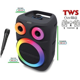 Resim Auris KLN200 25W 8 inç Mikrofonlu RGB Bluetooth Hoparlör 