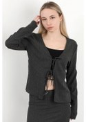 Resim Kadın Bağlama Detaylı Uzun Kol Hırka Antrasit - Ms0000587 Antrasit 