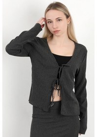 Resim Kadın Bağlama Detaylı Uzun Kol Hırka Antrasit - Ms0000587 Antrasit 