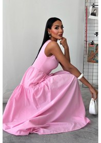 Resim Kadın Pembe Tek Omuz Wual Maxi Elbise Pembe 