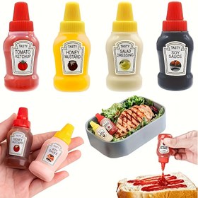 Resim 4 adet Mini Baharat Sıkma Şişeleri - Sızdırmaz, Tekrar Kullanılabilir Plastik Kaplar Ketchup, Mayonez, Salata Sosları ve Daha Fazlası İçin - 0.75oz, Öğle Yemek Kutuları, Piknikler ve Yemek İçin Mükemmel, Mini Sos Şişeleri 