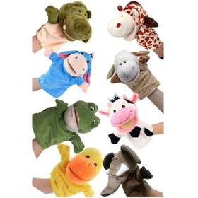 Resim 8 Adet Eğitici Ve Eğlenceli Peluş Kukla Seti Ağzı Hareket Eden El Kuklası Çok Renkli 