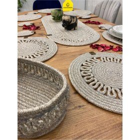 Resim Jütex Home Jüt Hasır Amerikan Servis Supla Runner Sepet ve Bardaklık 14 Lü 