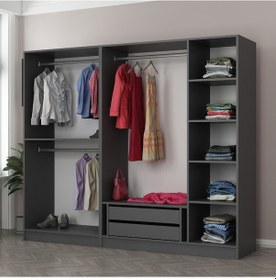 Resim Minar Kale 5 Bölmeli 2 Çekmeceli Giyinme Dolabı Antrasit 210cm 