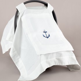 Resim Asil Marin Nakışlı Köşeli Puset Örtüsü 