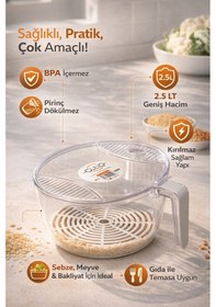 Resim Dayanıklı Saplı Şeffaf Sebze & Meyve Süzgeci Kolay Yıkama Ve Süzme Gri 