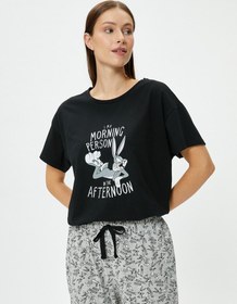 Resim Bugs Bunny Pijama Takımı Lisanslı Baskılı Kısa Kollu Pamuklu 
