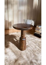 Resim Ahşap Doğal Masif Yan Sehpa Tekli Ceviz Renk Mantar Sehpa - Dekoratif Sehpa Ceviz 