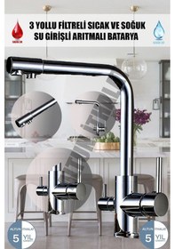 Resim 3 Yollu Arıtmalı Sıcak Soğuk Çıkışlı Eviye Mutfak Bataryası Arıtmalı Musluk Krom 