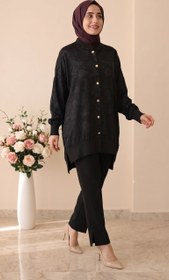 Resim Kado Jakarlı Gold Düğmeli Tunik 7535 - 44 / Siyah 