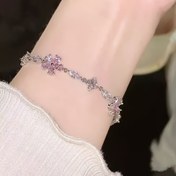 Resim 1 adet Şık Parıltılı Kiraz Çiçeği Bileklik - Pembe ve Şeffaf Taşlı Çinko Alaşımlı, Günlük Giyim, Partiler, Seyahat ve Anneler ve Kız Arkadaşlar için Mükemmel Hediye, Her Gün Aksesuarı|Kiraz Çiçeği Tasarımı|Dayanıklı Bileklik, Kiraz Çiçeği Bileklik 
