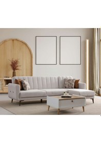 Resim Bona 3+dinlenme Köşe Takımı Bej Valebo-03 Ceviz Ayak Bej 