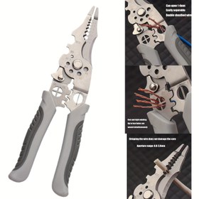 Resim 1 Adet Profesyonel Kalite Tel Soyucu ve Bağlantı Aparatı - Ayarlanabilir 0.5-6mm² Kapasiteli, Ergonomik Kaymaz Saplı, Hassas Kesim Uçları, Parlak Derin Gri Yüzey - Elektrisyenler & DIY Projeleri için Çok Amaçlı Kablo Pensesi, Kablolama Bağlantısı, Kompakt Tasarım, Dayanıklı Yapı, Ev Geliştirme 