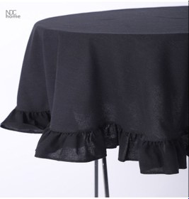 Resim Dnc Home Tekstil Siyah Keten Yuvarlak Fırfırlı Masa Örtüsü Siyah 