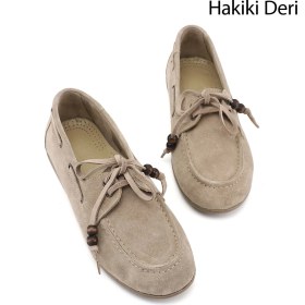 Resim Gönderi(r) Kadın Kum Süet Bağcıklı Hakiki Deri Comfort Ayakkabı 