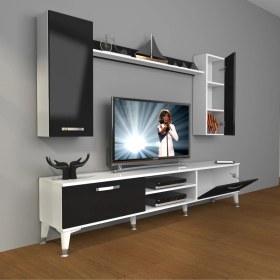 Resim Decoraktiv Eko 5d Slm DVD Silver Ayaklı Tv Ünitesi Tv Sehpası Beyaz Siyah 