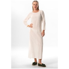 Resim Uzun Kol Pamuk Kombinezon Şile Bezi Uzun Elbise Astarı Krem Krm Krem 