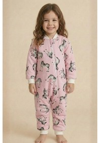 Resim Zeyland Unisex Çocuk Elyaf Dolgulu Uyku Tulumu - Pembe Zebra Desenli Pembe 