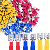 Resim Kadın Kürek Sıkma Tel Bağlayıcıları, 50 adet Yalıtımlı Kadın Hızlı Bağlantı Terminali - Sıkma Teknolojisi ile Güvenli Spade Tel Bağlantıları - Kolay Kurulum için Elektrik Tel Bağlayıcıları. 