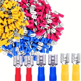 Resim Kadın Kürek Sıkma Tel Bağlayıcıları, 50 adet Yalıtımlı Kadın Hızlı Bağlantı Terminali - Sıkma Teknolojisi ile Güvenli Spade Tel Bağlantıları - Kolay Kurulum için Elektrik Tel Bağlayıcıları. 