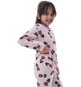 Resim Kız Çocuk %100 Pamuklu Desenli Pijama Takımı Uzun Kollu Rahat Ev Giyimi Çok Renkli 