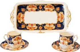 Resim Royal Albert özel bir seri olan Heirloom tamamı el boyama 2’li duble kahve fincanı sunum tabaklı porselen set 