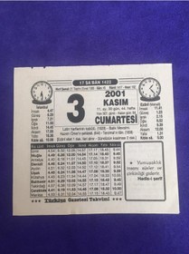 Resim 3 Kasım 2001 Takvim Yaprağı - Nostalji Koleksiyonluk Takvim Yaprağı B 