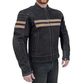 Resim The Biker Jeans Retro Wax Black Korumalı Motosiklet Deri Montu 