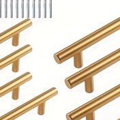 Resim 10 Adet Şık Altın Kapı Kolları Seti - Paslanmaz Çelik, Fırçalanmış Kapak için Mutfak ve Gardırop, 2.49Cm Vida Uzunluğu 