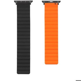 Resim Apple Watch 40mm Uyumlu Kordon Suni Deri Yumuşak Soft Yüzey KRD-52 Kayış Siyah-Turuncu 