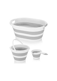 Resim Keçe 2 Gözlü Çamaşır Sepeti Gri 53x33x60cm-25lt Katlanır Çamaşır Selesi-su Kovası-maşrapa 4'lü Set Gri 