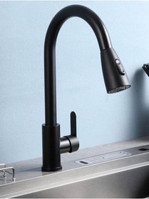 Resim Mutfak Bataryası - Eviye Bataryası Siyah Renk Spiralli Paslanmaz Çelik 360 Derece Dönebilen Gövde Siyah 