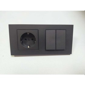 Resim Füme Topraklı Priz + Komütatör + 2 Li Çerçeve 