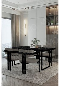 Resim Avvio Roxy Metal Ayak Tokyo Demonte Sandalye 80x120 Yemek Masası Mutfak Masası 4 Kişilik Siyah Mermer 