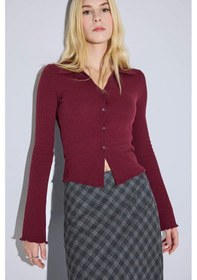 Resim Defacto Fitted Polo Yaka Fitilli Kaşkorse Hırka G3057ax25wnbr98 Bordo-br98 