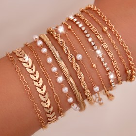 Resim 12 Parça Bohemian Vintage Katmanlı Bileklik Seti – Kalp, Buğday Zinciri, Pençe Zincir, Bükümlü Zincir ve Düz Yılan Zincirli Takılar – Kadınlar İçin Şık ve Zarif Günlük Kullanım, Parti, Randevu, Tatil ve Sevgililer Günü İçin Mükemmel 